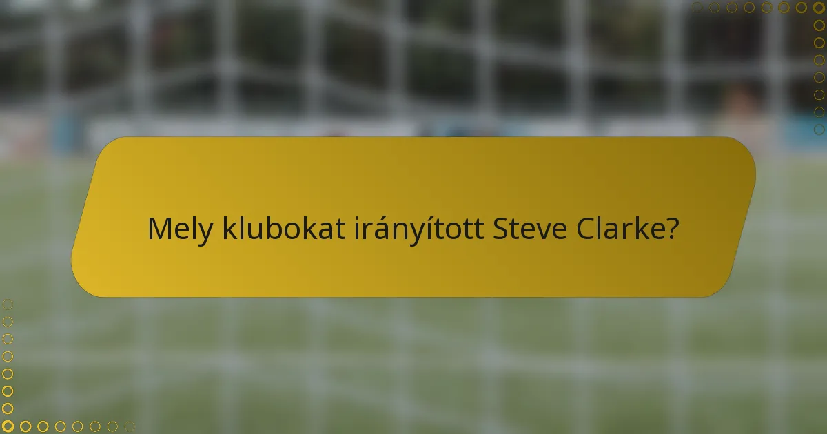 Mely klubokat irányított Steve Clarke?